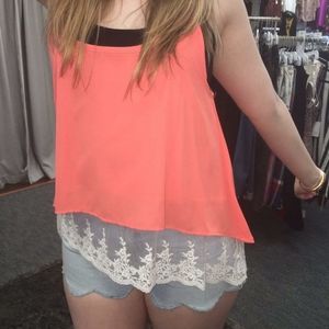 Coral Tank w/lace hem